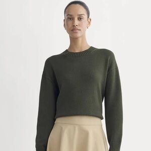 Everlane Cotton Boxy Sweater Dark Green Organic Cotton Blend Crew Neck Sweater